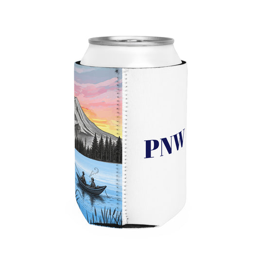 Customizable PNW Can Cooler β Mountain Lake Fishing Drink Sleeve - Father's Day Gift