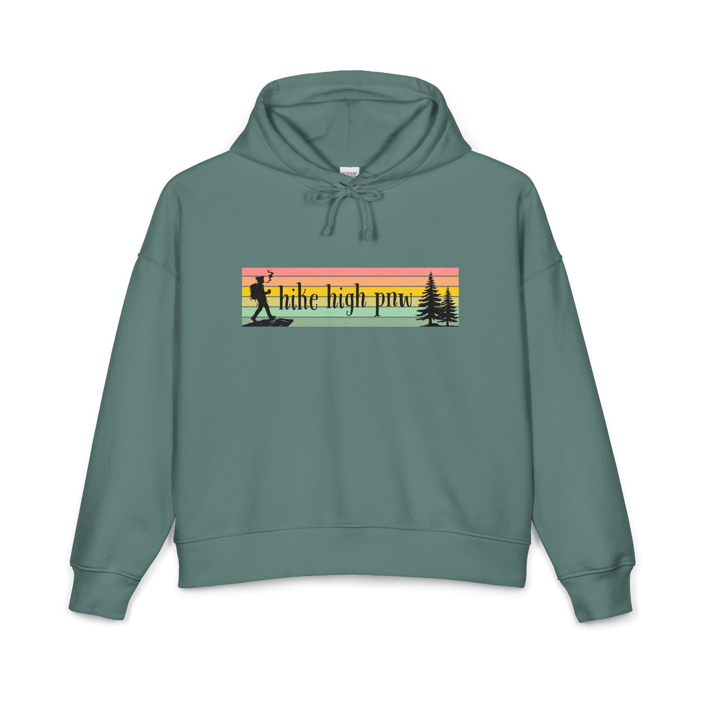 Hiking Stoner Vibes Women's Organic Hoodie – "Hike High Pnw" Retro Sunset Design