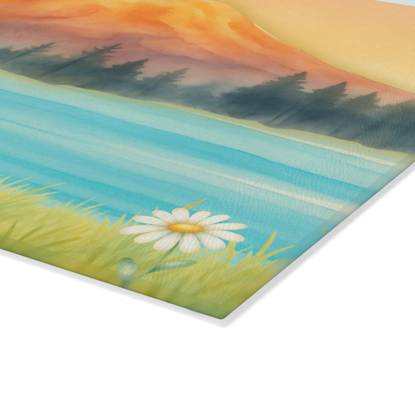 Mt. Rainier Glass Cutting Board — PNW Mountain Lake Kitchen Board