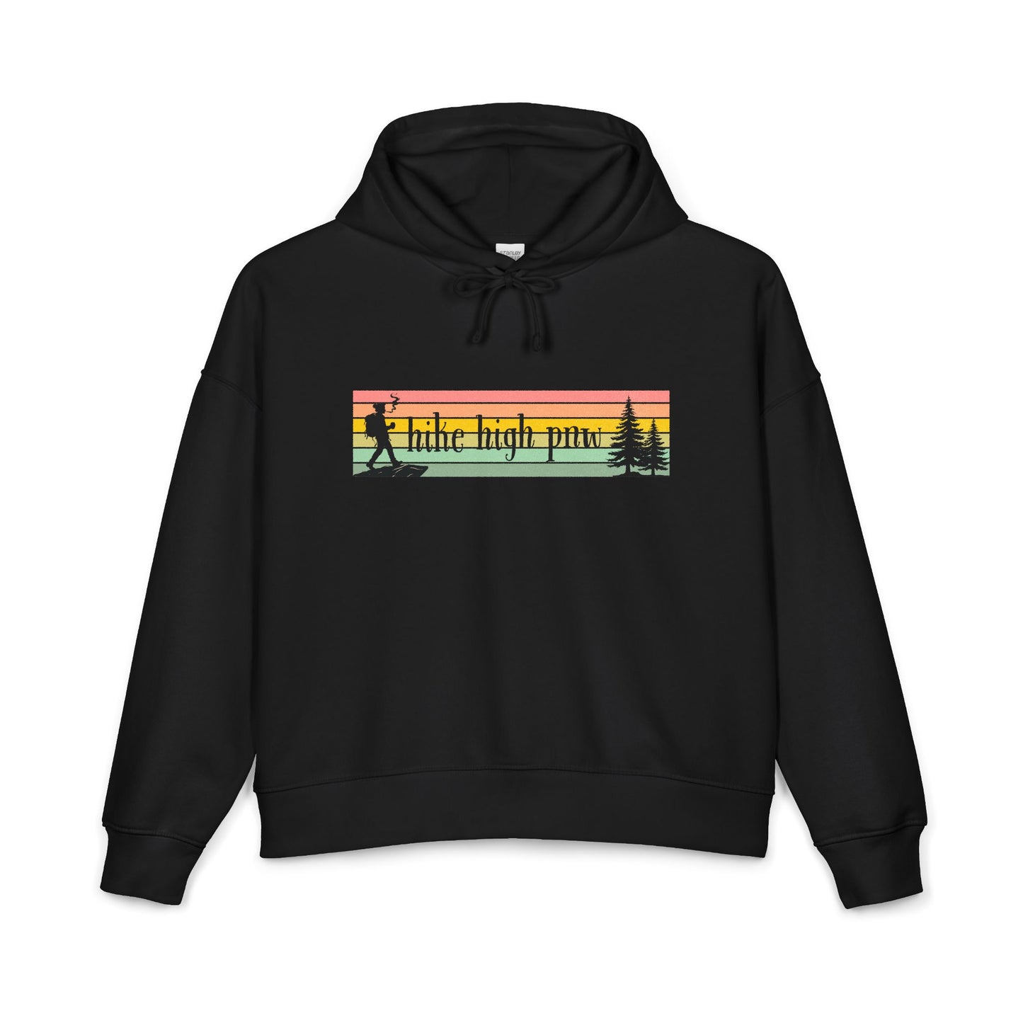 Hiking Stoner Vibes Women's Organic Hoodie – "Hike High Pnw" Retro Sunset Design