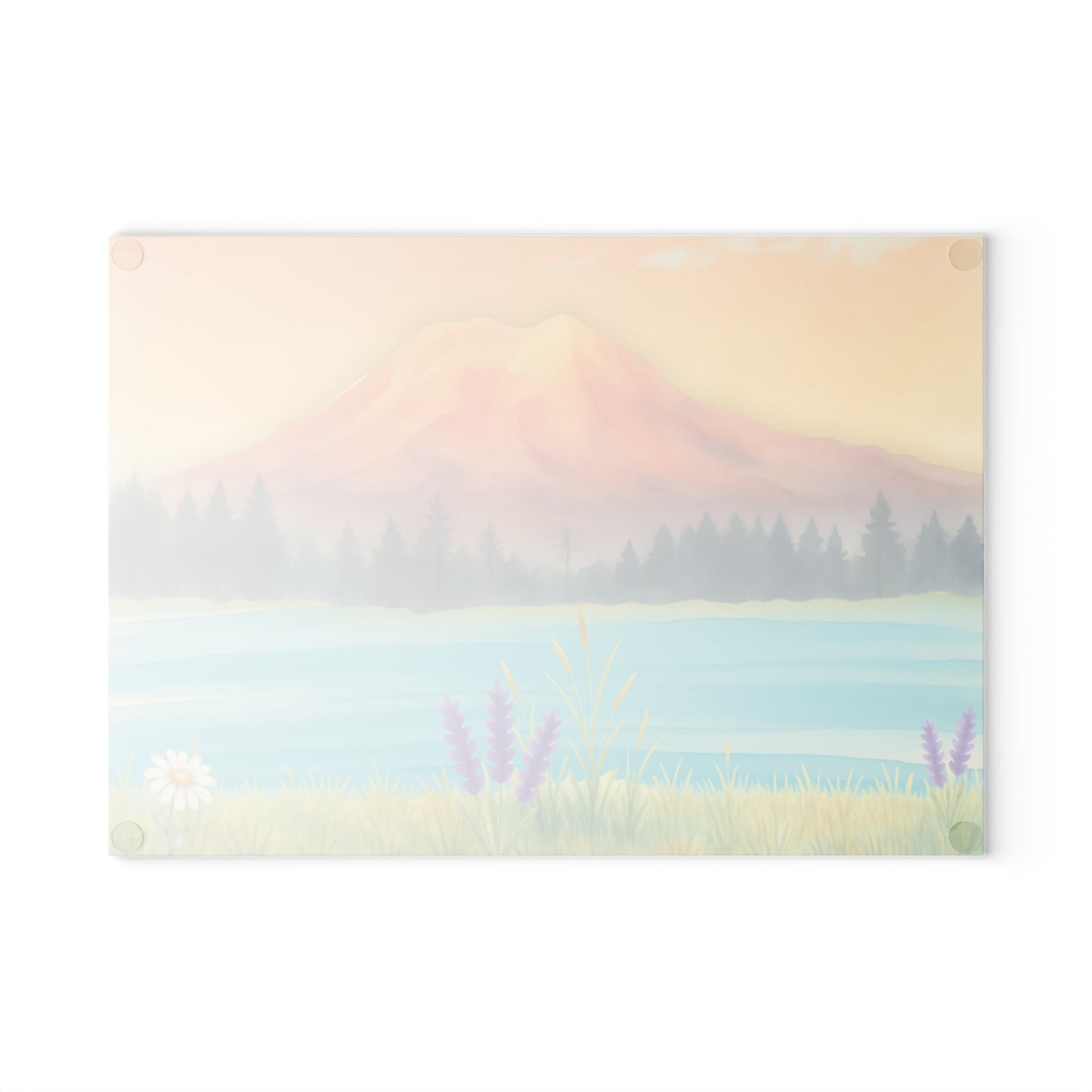 Mt. Rainier Glass Cutting Board — PNW Mountain Lake Kitchen Board