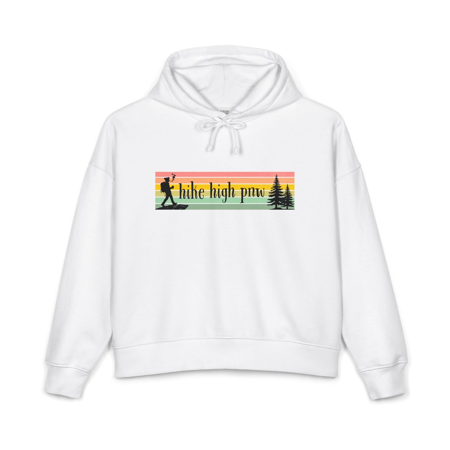 Hiking Stoner Vibes Women's Organic Hoodie – "Hike High Pnw" Retro Sunset Design