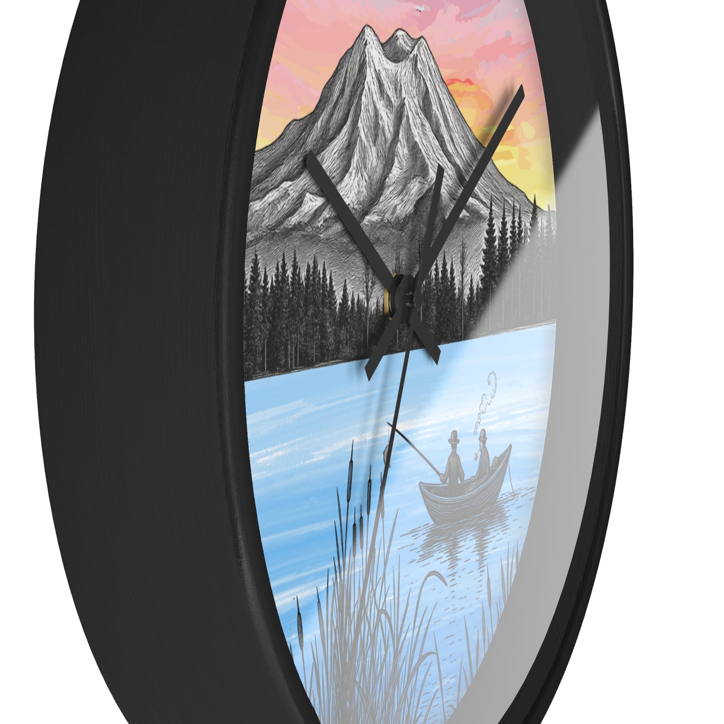 Mt. Rainier Wall Clock — Pnw Mountain Lake Fishing Smoking Decor - Father's Day Gift
