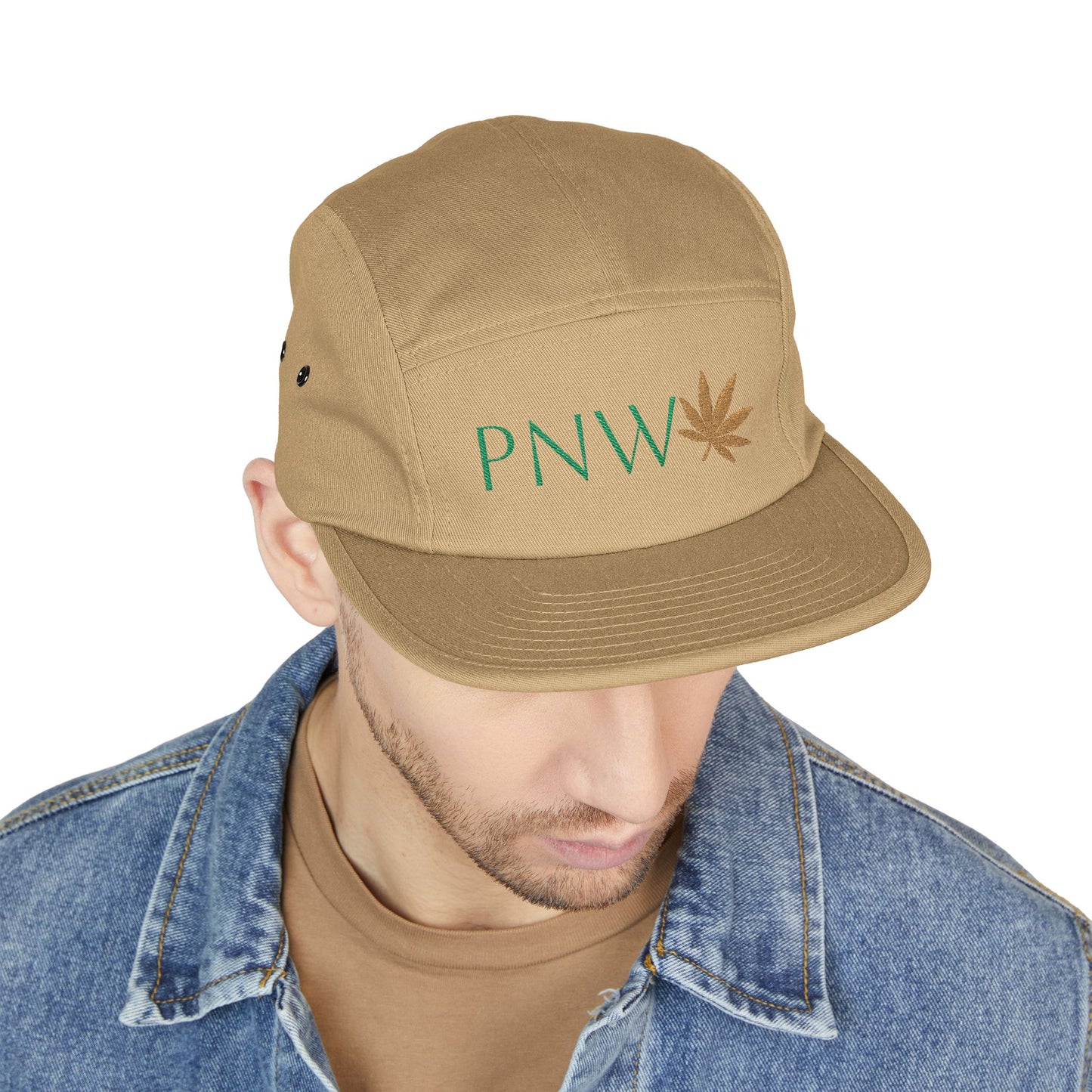 PNW Embroidered 5-Panel Cap — Discreet Leaf & Evergreen Hat