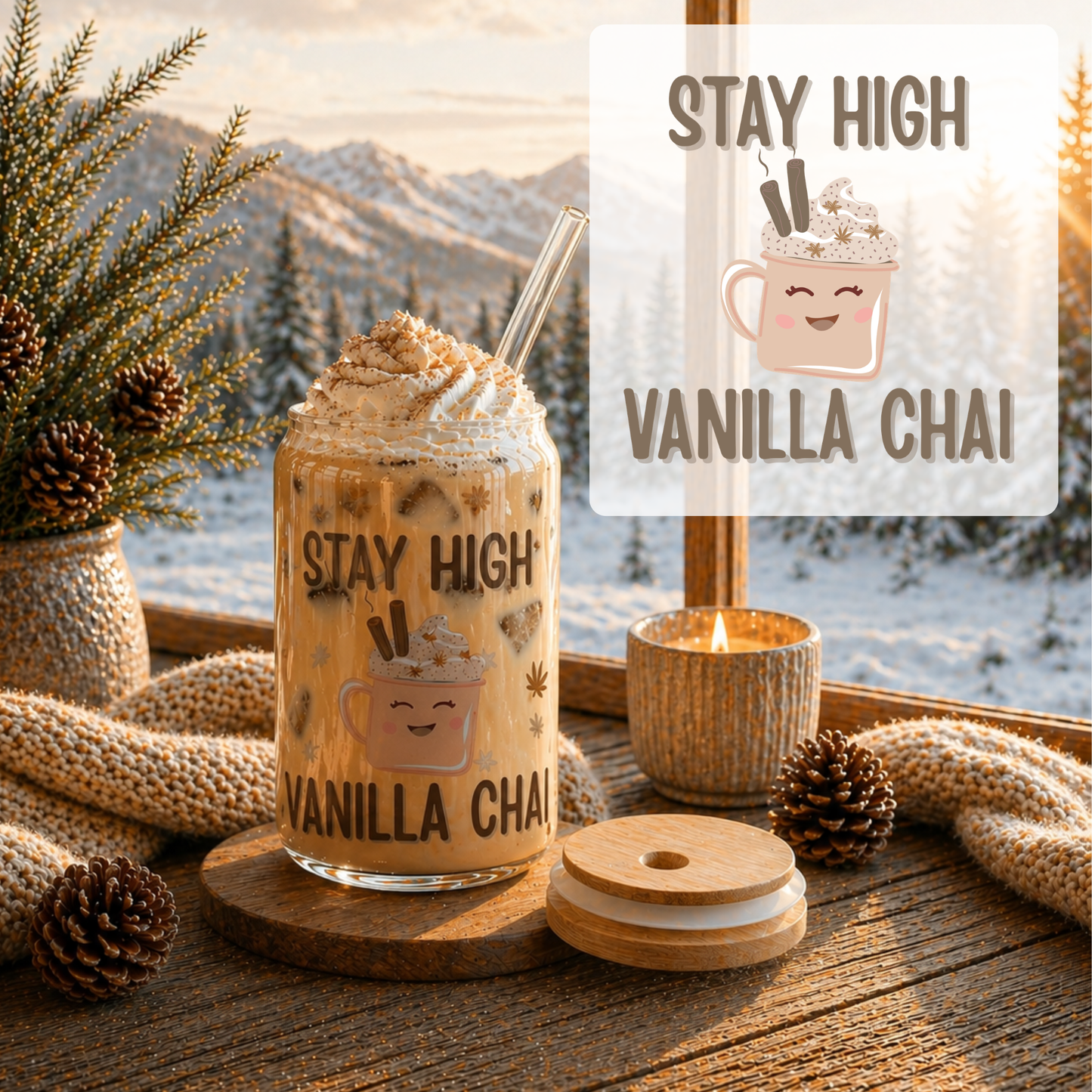 Stay High Vanilla Chai - Sipper Glass | 16oz Iced Tumbler with Straw