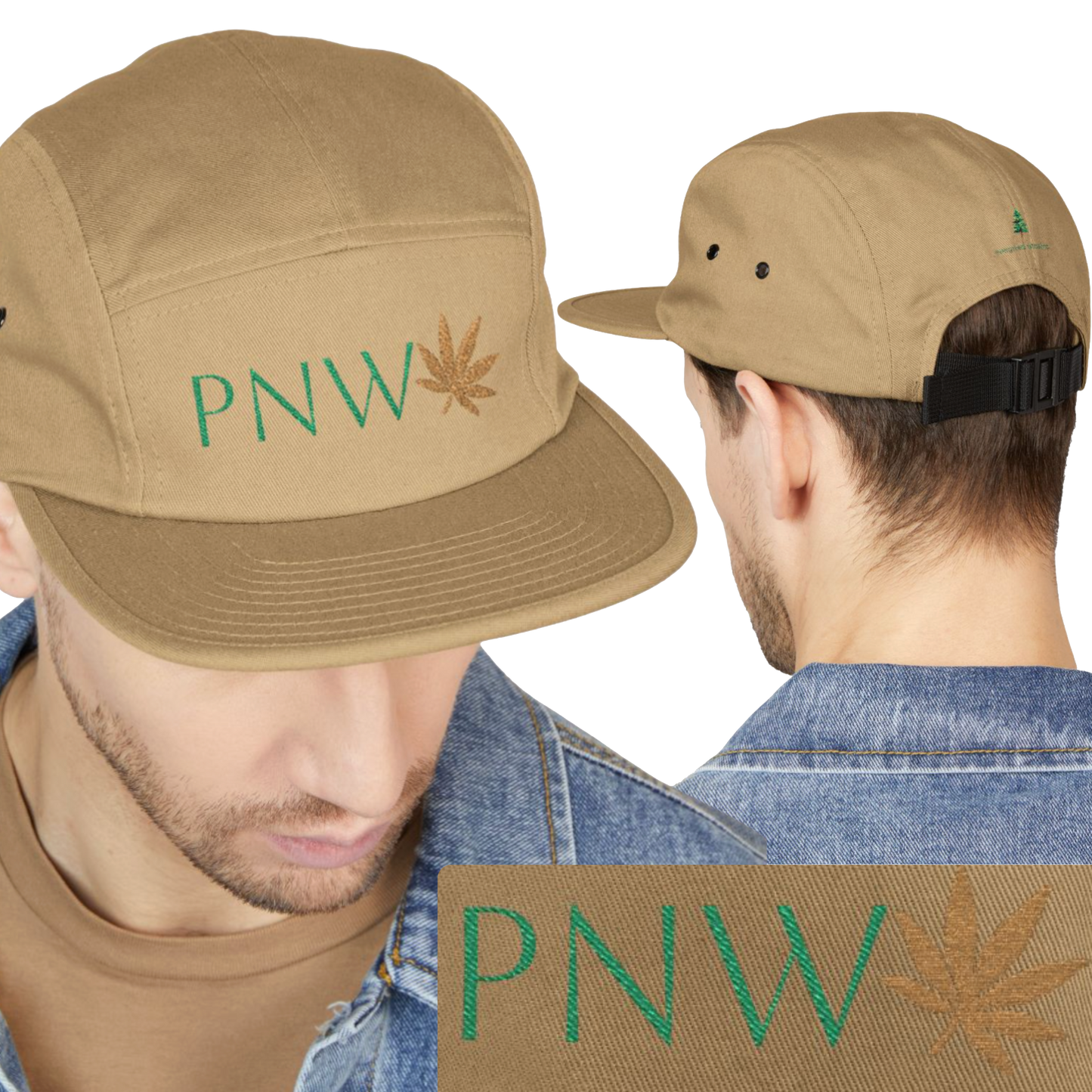 PNW Embroidered 5-Panel Cap — Discreet Leaf & Evergreen Hat