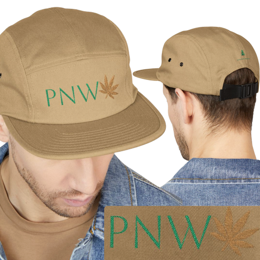 PNW Embroidered 5-Panel Cap — Discreet Leaf & Evergreen Hat