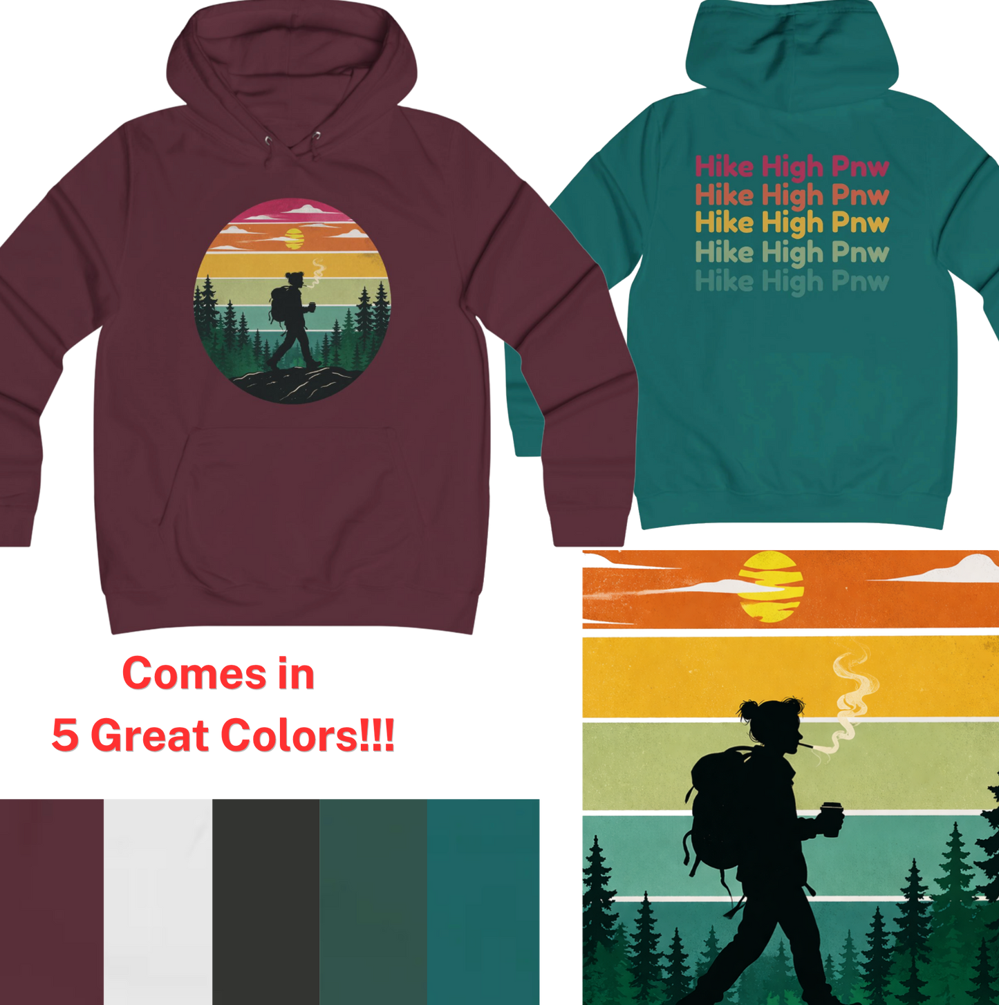 Stay High Pnw Hoodie — Retro Hiking Graphic Pullover for Cozy Pnw Mornings