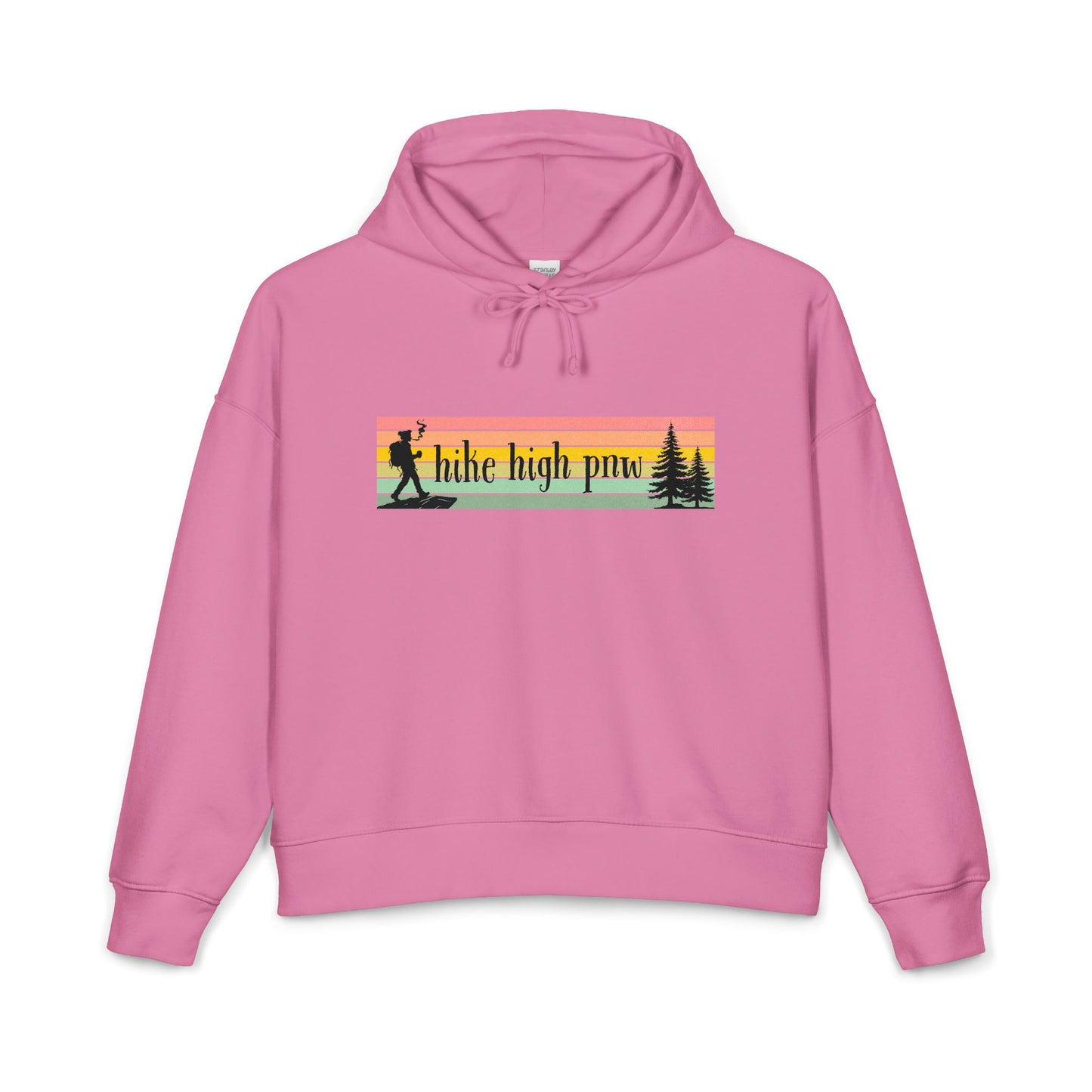 Hiking Stoner Vibes Women's Organic Hoodie – "Hike High Pnw" Retro Sunset Design